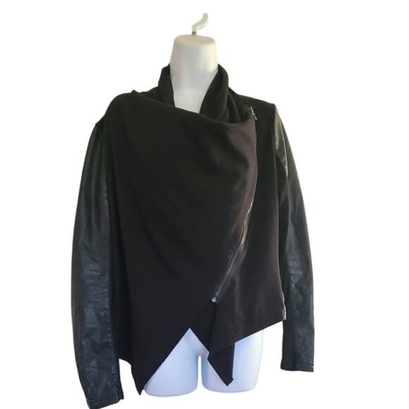 Blank NYC Black Faux Leather Moto Jacket Large Asymmetrical Zip Style - Picture 1 of 5